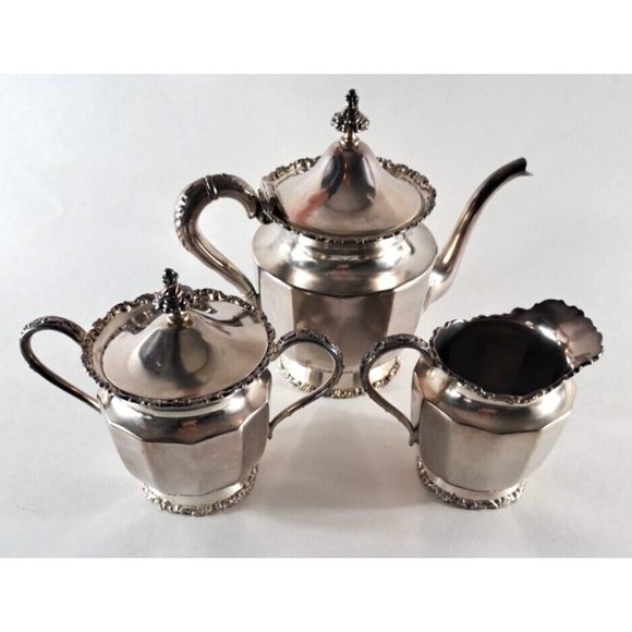 Antique Van Bergh Tea Service Quadruple Silver Plate Pot Creamer Sugar #15 - Picture 1 of 8